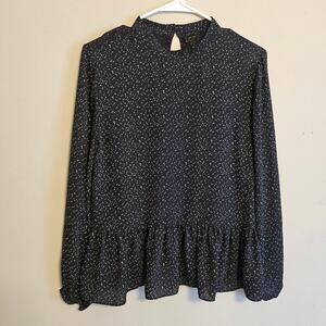 LOFT Ann Taylor Black and White Long Sleeve Peplum Top Medium